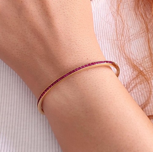 silver bangles Art Deco Ruby Yellow Gold Bracelet, Art Deco Jewelry, Ruby cz - Picture 3 of 4