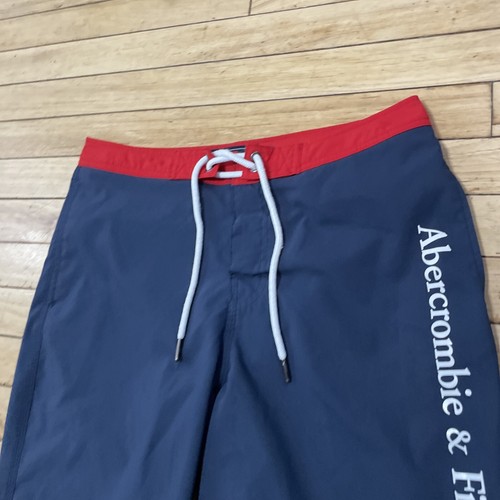 ABERCROMBIE & FITCH Swim Trunks Men 30 Blue Red Y2k Spellout Mesh Board Shorts - Picture 3 of 19