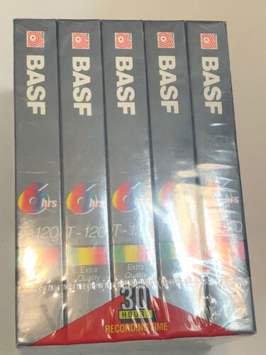 BASF 6 Hour Blank VHS Tapes Lot of 5 Tapes T-120 6 Hour Extra Quality Sealed New