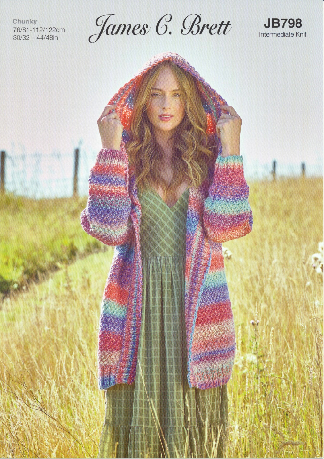 James Brett Womens Chunky Intermediate Knitting Pattern Hooded Cardigan JB798