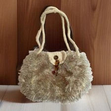 Purse Wool Handmade Felted Cream Bag Oatmeal Color Bronze Fluffy Boho Accent