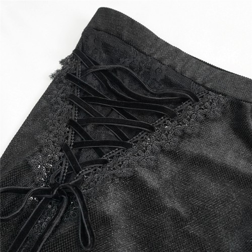 Eva Lady Women Black Gothic Vintage Lace Flower Long Flared Trousers Slim Pants - Picture 15 of 28