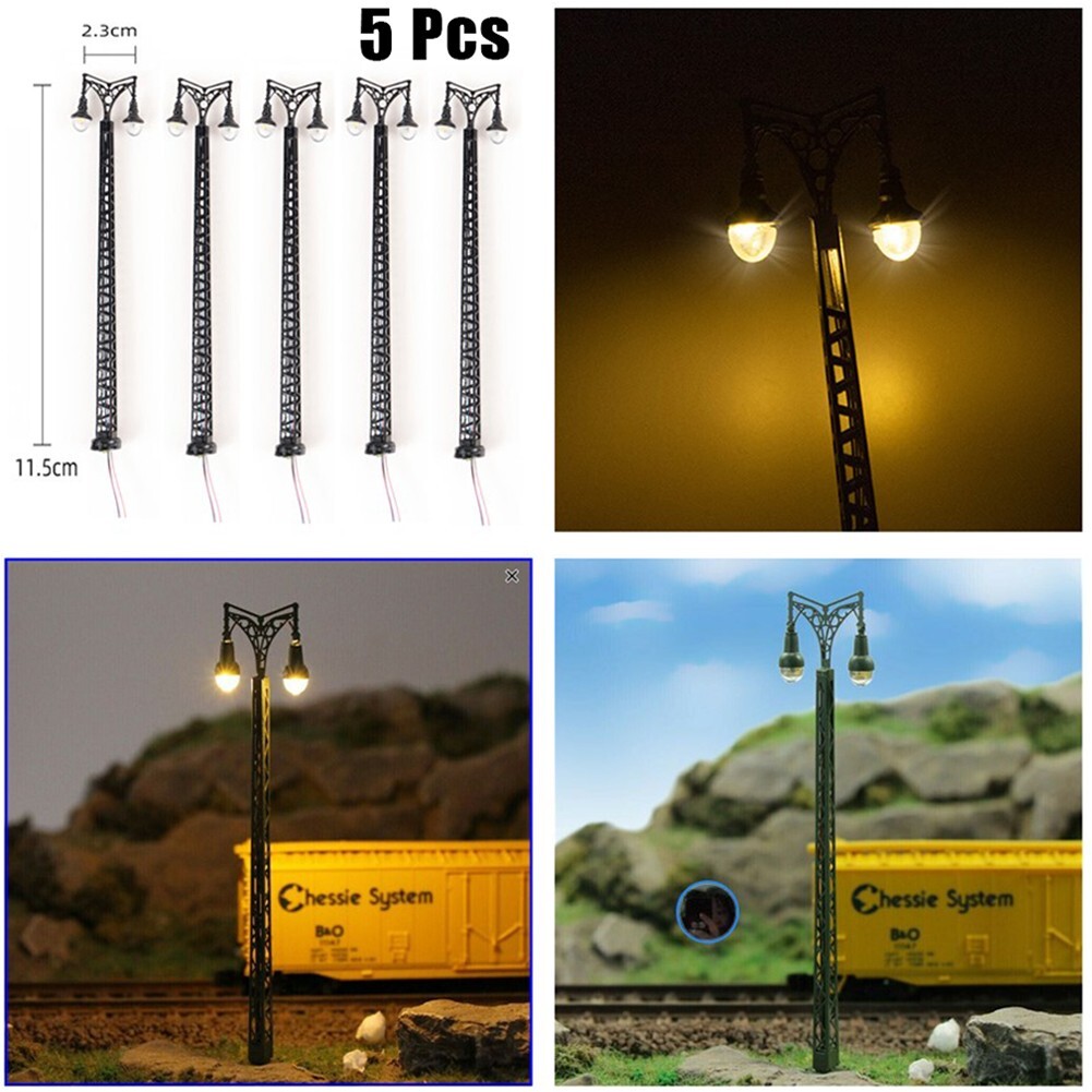 Metal & ABS HO Scale 1 87 Model Railway Street Lights 5 Pack Warm White