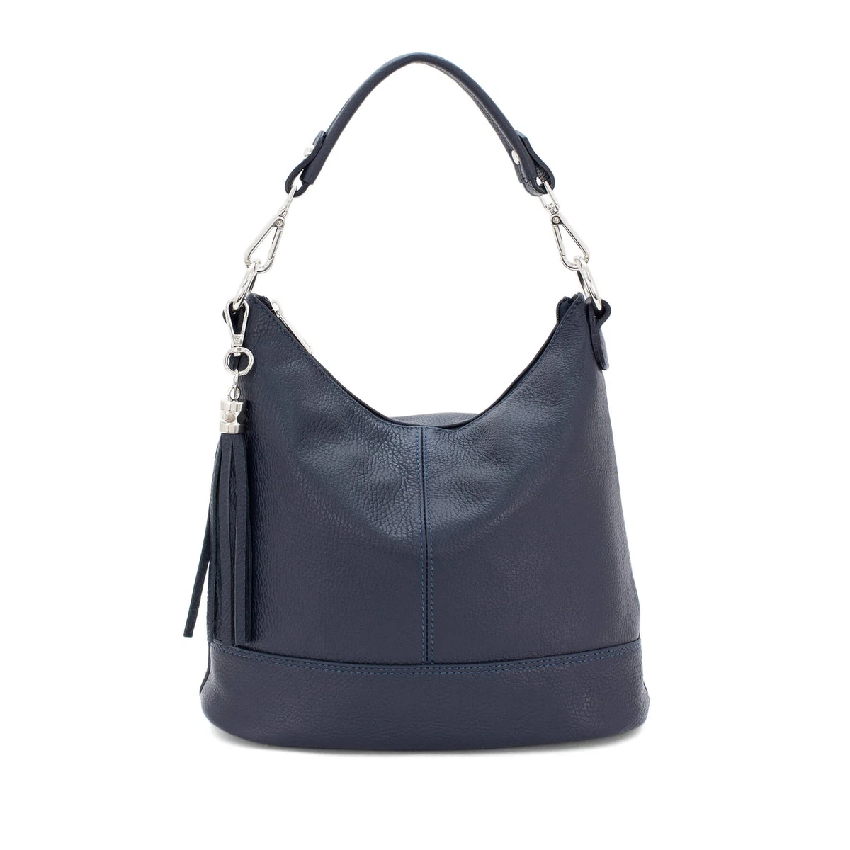 Italian Designer Leather Bucket Bag with Tassel Swolit Tullio Navy