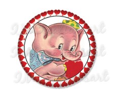 Retro Style Elephant Love Handmade Pocket Mirror, Magnet, or Pinback 2.25"