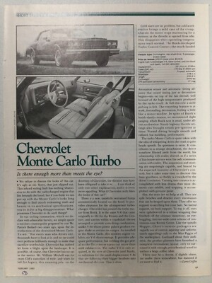 CHEV258 VINTAGE Article 1980 Chevrolet Monte Carlo Turbo Feb 1980 1 page