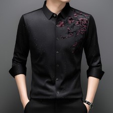 Long-sleeved Shirt 2025 Spring New Business Casual Printed Stretch Men's Shirts