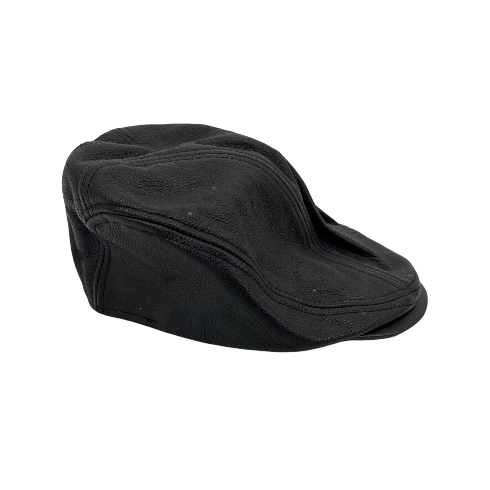 F-Star America Leather Hat Cap Black Leather Newsboy Snap Cabbie Driving S/M