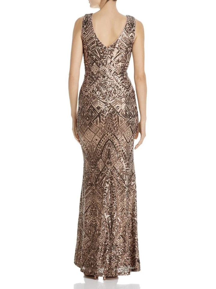 Vestido formal feminino AQUA DRESSES marrom com lantejoulas elásticas frisadas tamanho XS (2) novo com etiquetas - Imagem 2 de 2