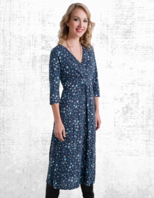 Ex Seasalt Damen 3/4 Arm Jersey Cahple Kleid in Martime Snow Star