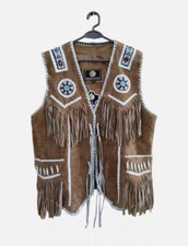 Men Native Style Western Cowboy suede Leather vest Fringe  Beaded