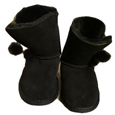 Dream Pairs Girls Suede Faux Fur Lined Black Comfortable Boots Sz 1 Pom Pom