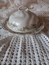 Vintage Floral Porcelain Covered Butter  Cheese Dish Dome Cover