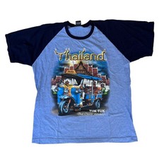 Vtg Thailand Souvenir Ringer T-Shirt Men  s Large Funny Font Unique Tuk Tuk Taxi