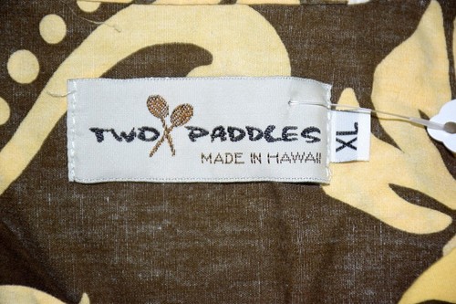 Two Paddles Hawaii Made Banana Leaves Mens XL 50" Brown Button Front Camp Shirt - Picture 6 of 6