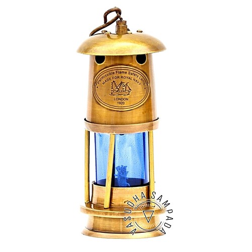 Vintage Brass Flame Safety Lamp Set - Royal Navy 1920 Replica Nautical Oil Lanterns With Red & Green Glass - Antique Maritime Decor