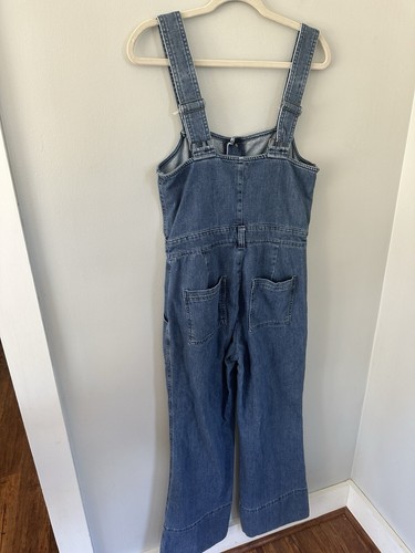 Aerie Denim Latzhose Damen M blau Jeansoverall Kick Flare weites Bein hoch - Bild 4 von 9