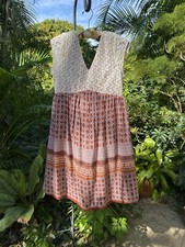 Doe & Rae Dress Large Lace Top Brown Paisley Medallion Print Lined Tie Back