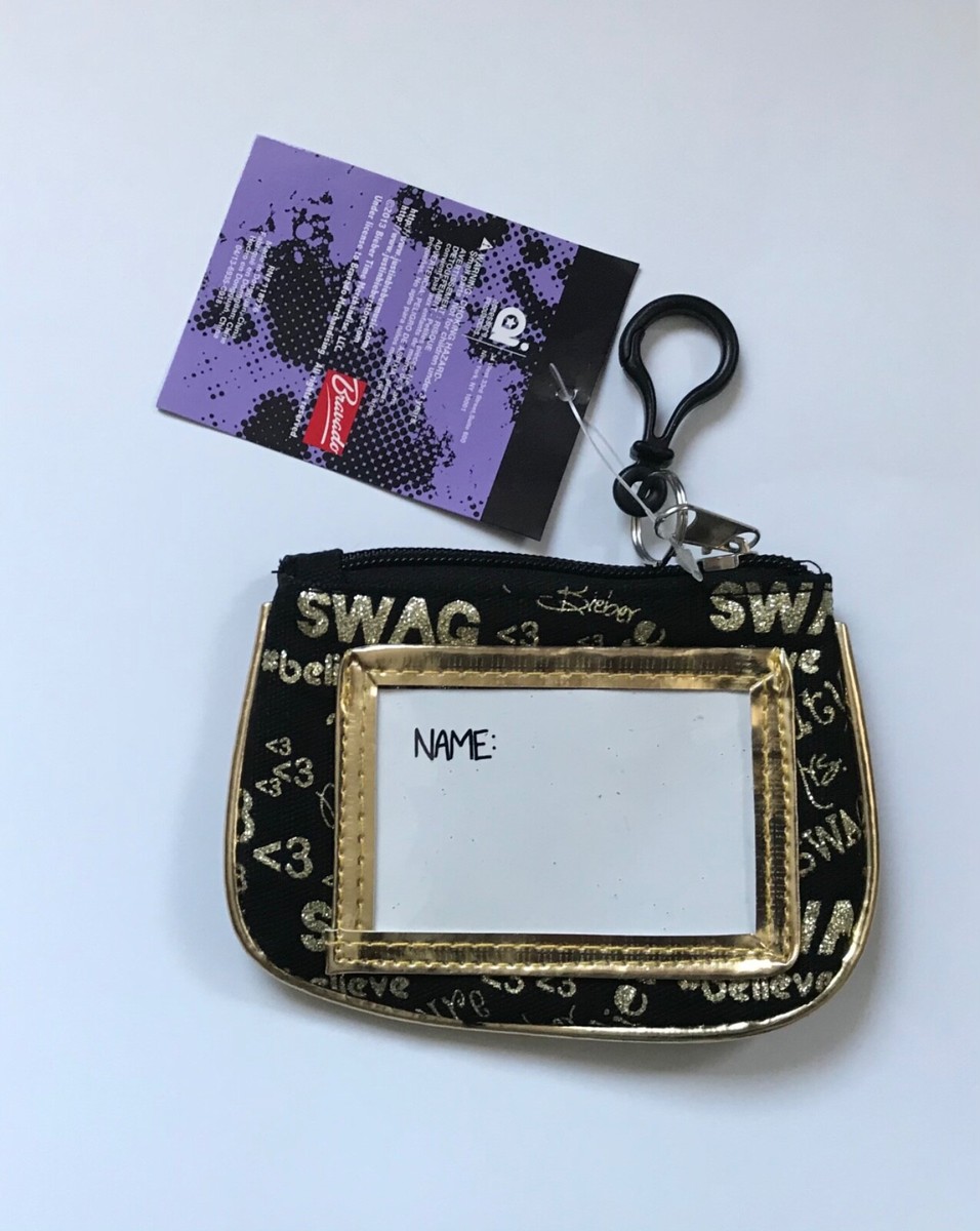 NEW Justin Bieber Canvas Black/Gold Coin Purse Keychain | eBay