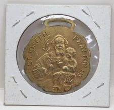 Vintage Saint St. Joseph Pray For Us Charm Pendant Medal Solid Brass