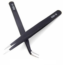 2 PCS Eyelash Extension Tweezers Straight Curved Stainless Steel Set