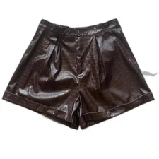 Brown High Waist Patent Straight Leg Short Small 4