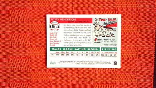 2020 Topps Archives 1955 Minis Full Body Variation #55M-11 Rickey Henderson - Picture 2 of 2