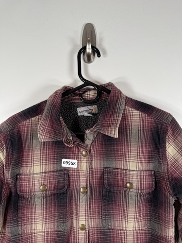 Carhartt Girls Hubbard Sherpa Lined Plaid Shirt Jacket Purple Black Sz M 8-10 - Picture 2 of 13
