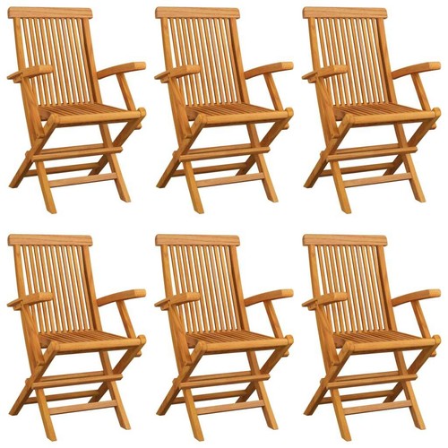 Garden Chairs with Anthracite Cushions 6 pcs Solid Teak Wood K0M1 - Picture 3 of 11