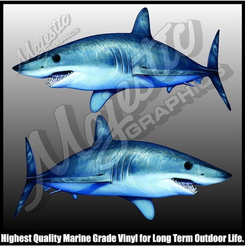 MAKO SHARK - 300mm x 145mm - MIRRORED PAIR - DECALS - BOAT CAR ESKY - Zdjęcie 1 z 1