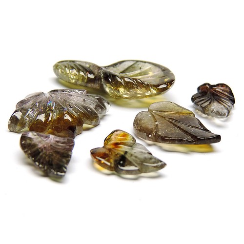 Green Tourmaline Leafs, 6 PCS 39.40 CARAT TOURMALINE GEMSTONE LEAF CARVINGS - Picture 3 of 8