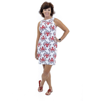 St. Regis Sleeveless Octopus Print Dress, White/Red, XL - Katherine Way Golf St. Regis Sleeveless Octopus Print Dress, White/Red, XL - Katherine Way Golf