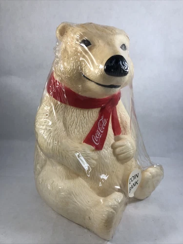 Coca Cola Polar Bear Coin Bank 8.5" Plastic Holiday Collectible Vintage NEW