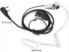 Acoustic Tube Earpiece Headset With PTT Push To Talk Mic 2 Pin 90 Surveillance 
