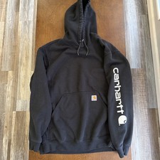 Carhartt Hoodie Mens Large Black Loose Fit Logo Sleeve Pullover K288 P6