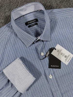Bugatchi Shirt Mens Large Geometric Stretch Shaped Fit Long Sleeve Button Up NEW