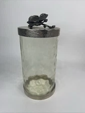 Michael Aram Black Orchid Canister Large, With Lid Clear Glass Floral 11.5”