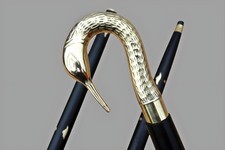 Brass Victorian Swan Handle Walking Stick Cane Vintage Black Wooden Shaft
