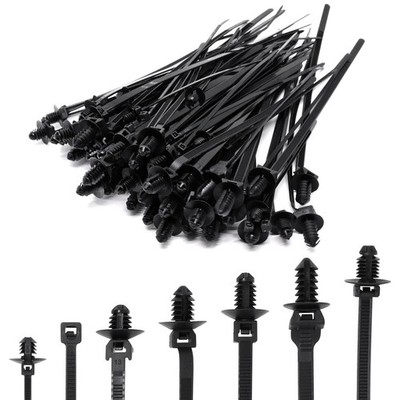 100pcs Push Mount Cable Zip Tie Assortment, 7 Popular Size Universal Nylon Se...
