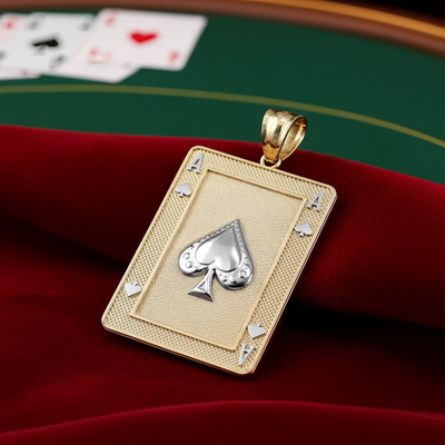 #ad 10K Gold Ace of Spades Casino Game Card Pendant yellow white rose 2 tone $799.99