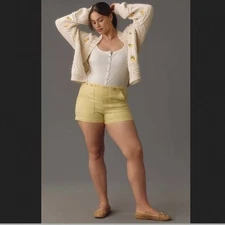 Anthropologie Pilcro The Kit High-Rise Utility Shorts Butter Yellow Sz 18 New