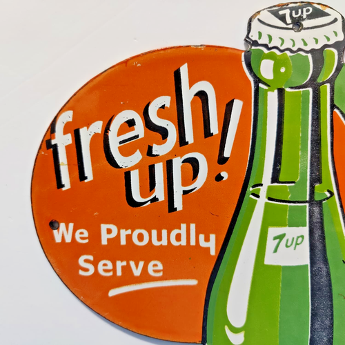 VINTAGE FRESH UP 7UP PORCELAIN ENAMEL METAL SIGN 11" x 9" - Picture 2 of 6