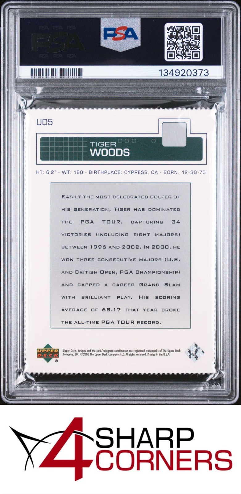 2003 UPPER DECK SPORTS COLLECTIBLES MAGAZINE PERFORATED #UD5 TIGER WOODS PSA 10 view 2