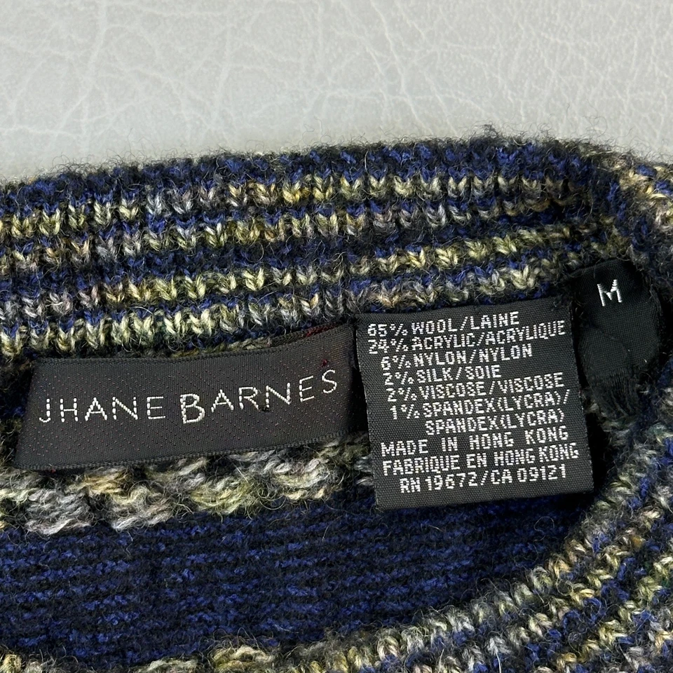 Suéter masculino vintage Jhane Barnes listrado médio lã mistura de seda malha texturizada - Imagem 4 de 4