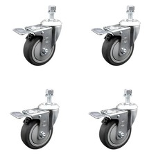 4 Inch Thermoplastic Rubber Swivel 12mm Stem Caster Set Total Lock Brake SCC