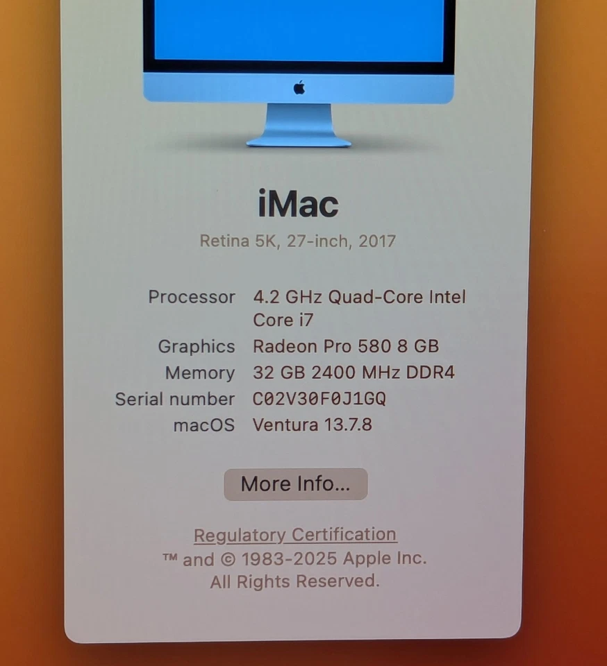 Apple iMac 27" Retina 5K A1419 3070 2017 i7-7700K 32GB 512GB SSD Radeon Pro 580 - Image 4 of 4