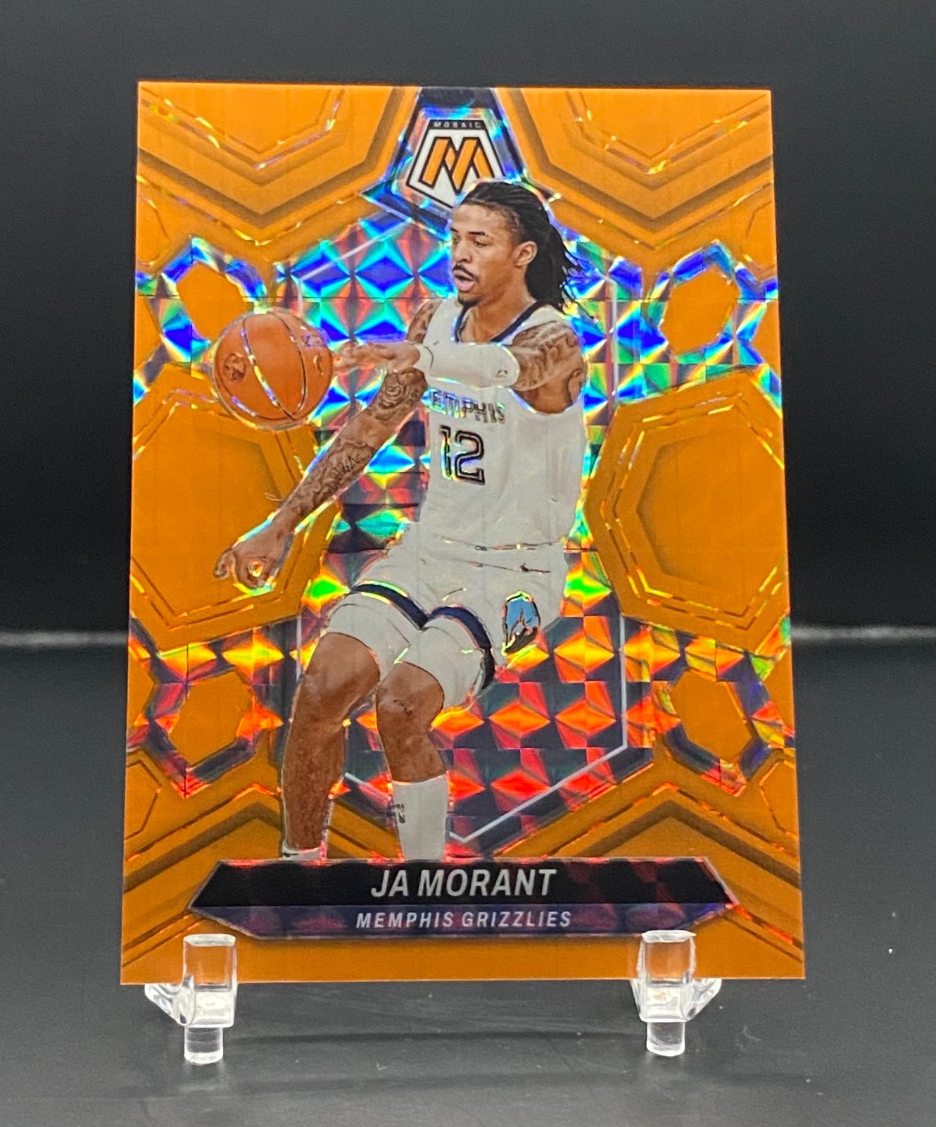 2023-24 Panini Mosaic Ja Morant #127 Orange Fluorescent Mosaic 25/25 Grizzlies