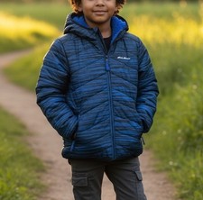 NWT Eddie Bauer Down Puffer Jacket Kids Youth Large 14 Blue Hooded Full Zip