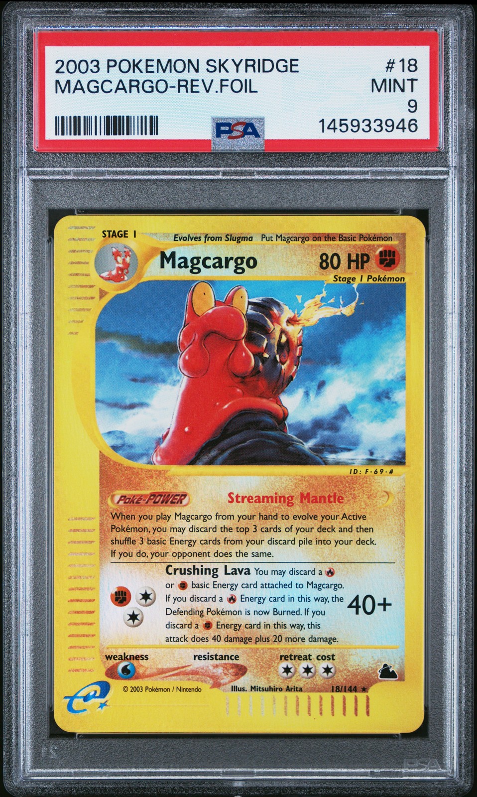 2003 POKEMON SKYRIDGE #18 MAGCARGO-REVERSE FOIL PSA 9