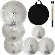 Low Volume Cymbal Pack 6 Pieces, Silent , Quiet Cymbals Set for Drummer Practice